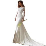 Long-Sleeved Wedding Dress 2026 New Simple U-Collared Fish Tail Travel Shooting Small Tail Soft Yarn Thin HZ0517