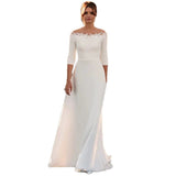 2026 Summer New Wedding Dress French One-Word Shoulder Long Sleeve Long Sleeve Gala Host Dress HZ0517