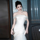 One-Word Shoulder French Light Wedding Dress Super Fairy Small Luxury Fish Tailsen Dress Senior Feeling Bride Welcome Out Of The Yarn HZ0517