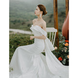 French Light Wedding Dress Super Xian Sen Family Travel Shooting Simple White Thin Tail Sexy Retro Exterior HZ0517