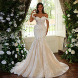 One-Word Shoulder Wedding Dress French Fishtail 2026 New Thin Temperament High-End Lace Dress Woman HZ0517