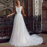 New V-Neck White Heavy Handmade Original Bare Back Knitted Light Wedding Dress HZ0517