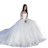 2026 New Bridal Wedding Dress Small Tail Lace Sticker Long-Sleeved Ball Dress Small White Thin Wedding Dress HZ0517