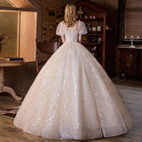 Large-Size Wedding Dress 200 Pounds Fat MM Wedding Dress Female Thin Pregnant Woman Bubble Sleeve Temperament Wedding Dress HZ0517