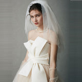 2026 New Simple Light Wedding Dress Pregnant Women High Waist Thin Bows Together To Go Out Yarn Noodle Wedding Dress Size Fairy HZ0517