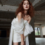 One-Word Shoulder Light Wedding Dress French Simple Sense Retro Temperament To Go Out To Greet Small Short Light Dress Wedding Dress Wedding Dress HZ0517