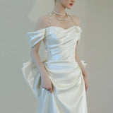 French-Style Vertinium Light Wedding Dress Bridal Sense Of Simple Temperament Shoulder Yarn Fishtail White Welcome Dress HZ0517