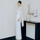 Senior Feeling Bride Engagement Morning Robe Host Evening Dress Light Luxury Temperament Long Shawl Ribbon Dinner Dress HZ0517