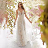 2025 New Slings Light Wedding Dress Sexy V-Neck Sleeveless Lace Wedding Dress HZ0517