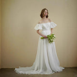Original Real Shot Shoulder Bubble Sleeve Retro Princess Sweet Bridal Wedding Dress Photo Shoot Outdoor Lawn Light Yarn HZ0517