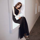 Black Evening Dress Women's 2026 New Banquet Temperament Single-Shoulder Fishtail Hosting Dresses/Evening HZ0517