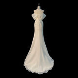 One-Word Shoulder-Sense-Wearing Light Wedding Dress New Fishtail High-End Feeling Small Tail Bride Goes Out Yarn Wedding Dress Woman HZ0517