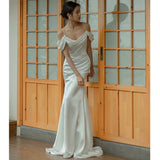 Suspension Belt Light Wedding Dress French Retro Travel Simple White Thin Fishtail Skirt Small Drag Korean Welcome Yarn HZ0517