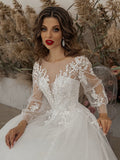 Wedding Dress 2026 New Bridal Round-Neck Wedding Dress Long Sleeves Thin Fashion Small Tail Large Code Repair HZ0517