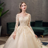Simple Wedding Dress 2026 New Long Sleeve Tailed Wedding Brides Wedding Dress HZ0517