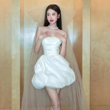 French Braed Light Wedding Dress Small Bridal Short-Sized Bridal Ponve Dress Registration Engagement White Evening Dress HZ0517