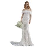 French White Shoulder Lace Light Wedding Dress Dress Yarn Outdoor Lawn Elegant And Simple HZ0517