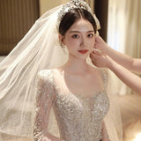 Long-Sleeved Wedding Dress 2025 New Main Yarn Dress Pregnant Women's High-Quality Heavyweight French-Style Small Size HZ0517