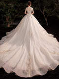 One-Word Shoulder French Main Wedding Dress 2025 New Spring And Summer Bridal Court Wind Small Heavy Industry Big Tail HZ0517