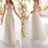 2025 New Slings Light Wedding Dress Sexy V-Neck Sleeveless Lace Wedding Dress HZ0517
