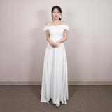 Korean Hepburn Evening Dress Birthday Banquet Temperament Ceremony Host Niche Shoulder White Dress Woman HZ0517