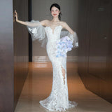 French Lace White Light Wedding Dress 2025 New Fish Tail Light Dinner Engagement High Sense HZ0517