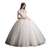 2025 New Esui Lace Wedding Squins Sexy Round Collar Shoulder Long Slim Slim Thin Wedding Dress HZ0517