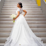 V-Neck Short-Sleeved Tug-Tailed Wedding Dress 2026 Mermaid Wedding Dress Dress Zip-Up HZ0517