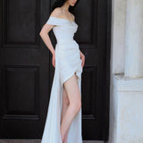 French Word Shoulder-Tailed Light Wedding Dress Bridal Certificate Registration Small White Dress Dress Short Group HZ0517