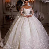 New African Wedding Dress Complexion Lace Long-Sleeved High-Waisted Diamond 3D Three-Dimensional Flower Bridal Wedding Dress HZ0517