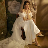 Fishtail Light Wedding Dress Simple Temperament Slim Thin Out Of The Door Yarn French Welcome And Set Of Face Dress Dress HZ0517