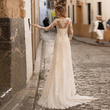 Bride Long-Sleeved Wedding Dress 2026 New Simple Thin Deep V Collar Bare Back Small Tail Shot Soft Yarn Lace Skirt HZ0517