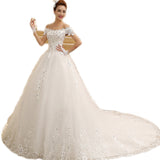 Word-On-Shoulder Wedding Dress 2025 New Korean Version Of Thin Shoulders Long Tail Bride Wedding Large Size Dress Woman HZ0517