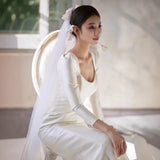 White Dingy Light Wedding Dress Long Sleeves Cover Arm Go Out Yarn Temperament Fishtail Light Luxury Bridal Wedding Dress HZ0517