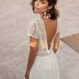 2026 White Super Fairy Beach Vacation Daily Dress Chiffon Lace Bare Back Light Wedding Dress Direct HZ0517