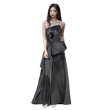 Black Evening Dress Female Senior Sense Light Luxury Banquet Temperament Brat Dress Host Art Exam Dress Dress Dress HZ0517
