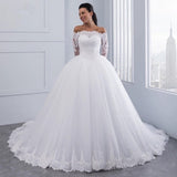 2026 New High-Waisted White Middle-Sleeved Princess Thin Shoulder Dress Repair Lace-Sleeved Wedding Dress HZ0517