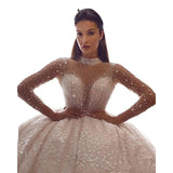 New Large-Size Perspective Braid Wedding Dress 2026 New Bead Sleeves Puffy Main Wedding Dress Long Tail HZ0517