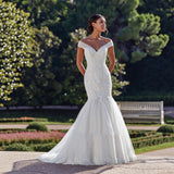 2026 New Word Shoulder Long Tail Ceremony Wedding Fish Tail Skinny Bride Wedding Banquet Embroidery Wedding Dress HZ0517