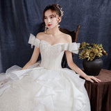 Temperament Main Wedding Dress Mori 2026 New Small Bridal Big Tail Super Fairy Starry Sky Word Shoulder Dream W36 HZ0517