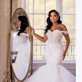 Wedding Fish Tail Ebay 2026 New Shoulder White Lace Mid-Rise Large-Size Wedding Dress HZ0517