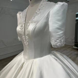 French-Style Densate Wedding Dress 2026 New Bridal Main Wedding Dress Simple Middle Sleeve Deep V-Neck Wedding Dress Direct Sales HZ0517