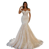 One-Word Shoulder Wedding Dress French Fishtail 2026 New Thin Temperament High-End Lace Dress Woman HZ0517