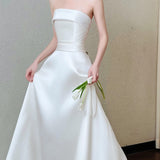 Bride Simple Shaft Bridal Simple Shading French High-Grade Small Go Out Yarn Tail White Engagement Dress Dress Dress HZ0517