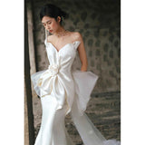 French Braped Light Wedding Dress 2026 New Bridal Densate White Fishtail Simple Sen Small Dress HZ0517