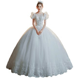 2025 New French White Wedding Dress Bridal High Texture Big Tail Luxury Heavy Industry Bubble Sleeve HZ0517