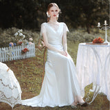 French-Style Silk Noodles Light Wedding Dress 2026 New Bride Simple V-Neck Dress Small Lace Go Out Yarn Welcome Suit HZ0517