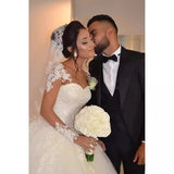 Take The New Bridal Skin Color Net Long Sleeves Embroidered Lace Collar Wedding Dress HZ0517