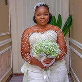 One-×Ö-Neck Wedding Bridal Dress Dress With A Vertiny Seven-Sleeved Pearl Dress Tugging Verinous HZ0517