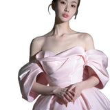 Small Man To Order A Wedding Dress Pale Pink Word Shoulder Thin Usually Wear Party Dinner Birthday Party Evening Dress HZ0517
